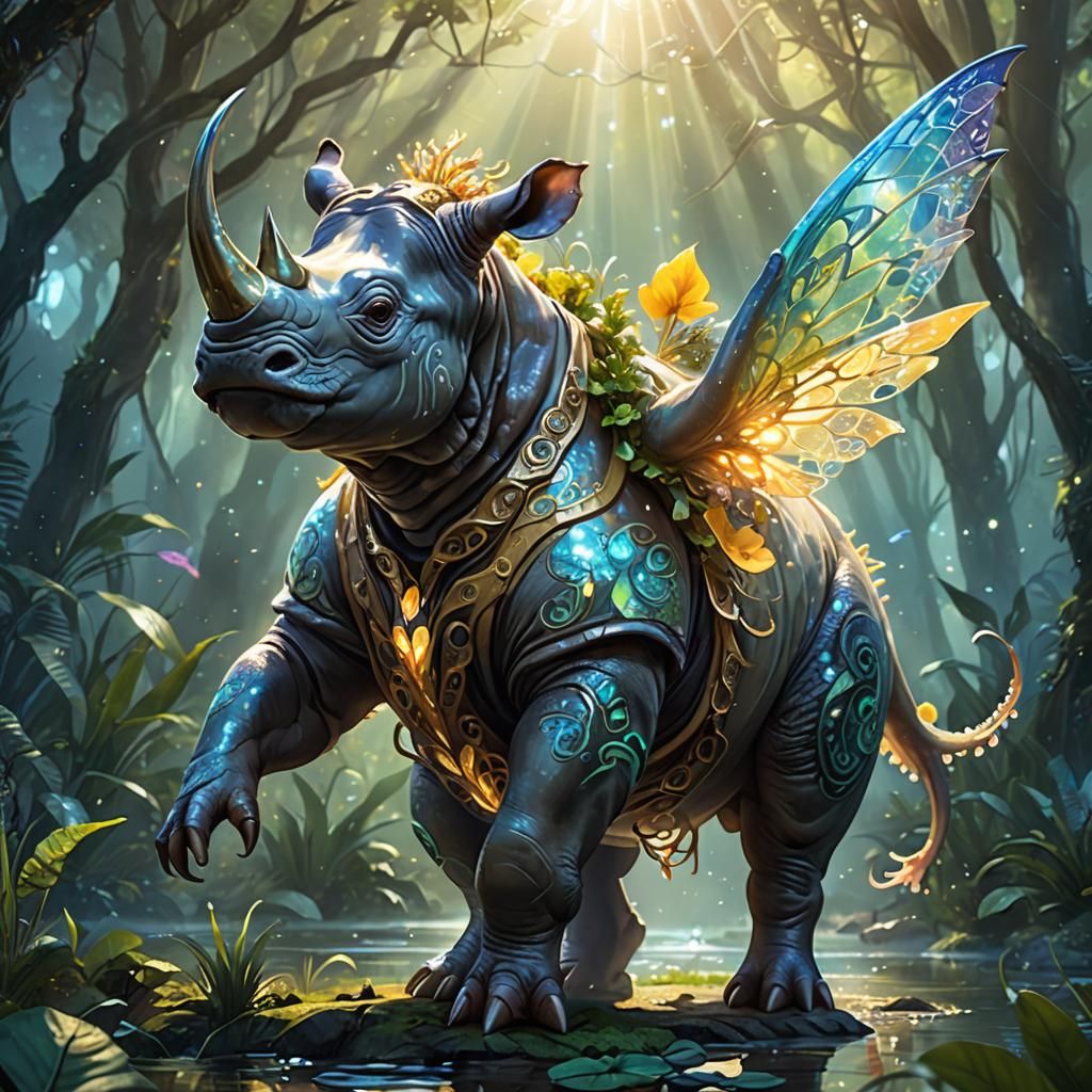 Rhino-Octopus Hybrid Creature in Ethereal Mist