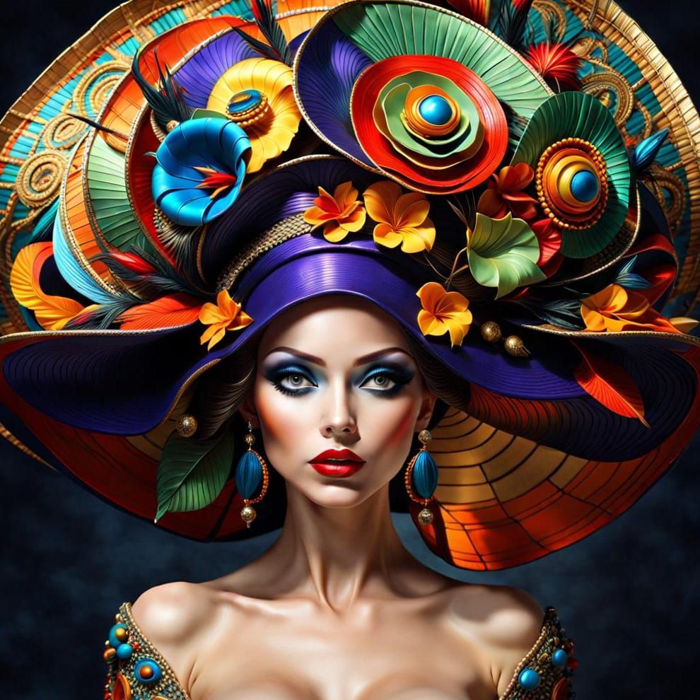 Lady in Extravagant Hat, Surreal Art