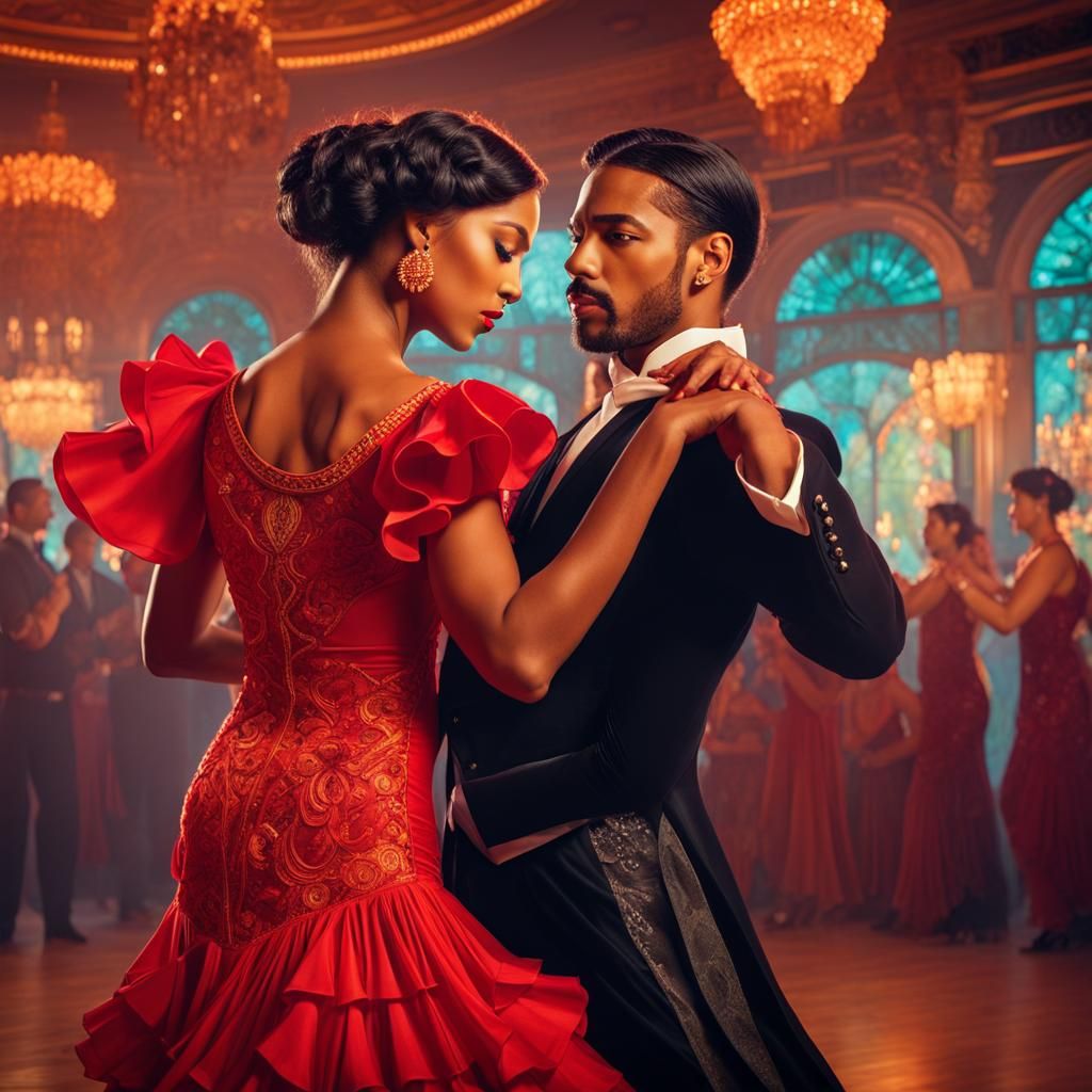 Flamenco Dance: A Vibrant Art Deco Ballroom Scene