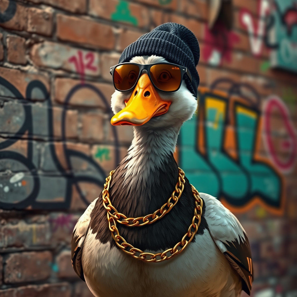 Hyperrealistic Duck in Urban Ghetto Scenery