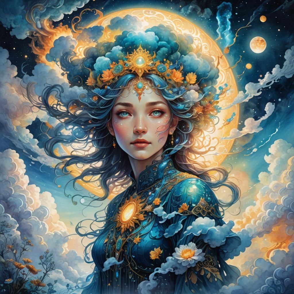 Bioluminescent Sun Ecosystem in Watercolor Style