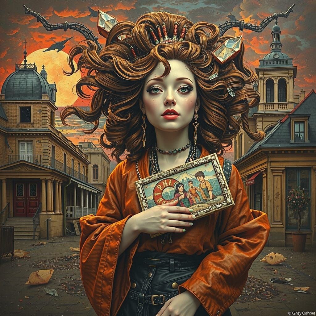 Tsunami Waves Crash on City Under Stormy Sky