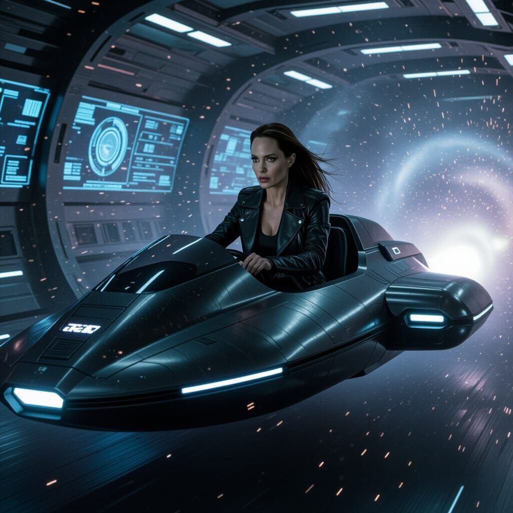 Futuristic Hovercraft Pilot in Cosmic Storm