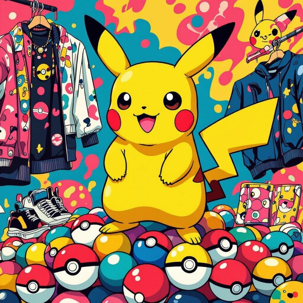 Pikachu's Colorful Merch Drop in Pop Art Style