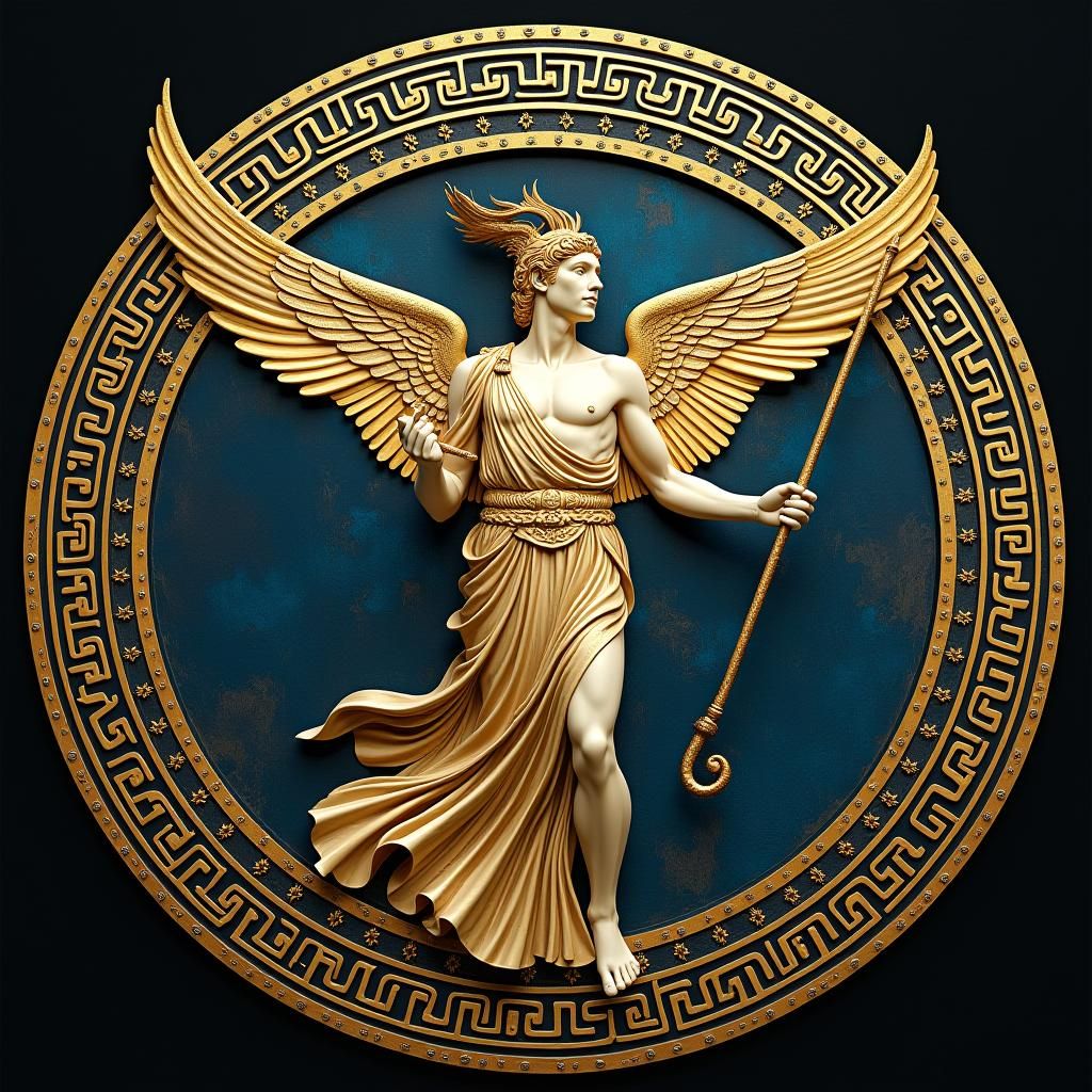 Hermes Emblem: Greek God in Art Nouveau Style