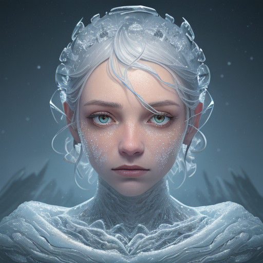 Ice Sculpture of a Young Frostling in Tears