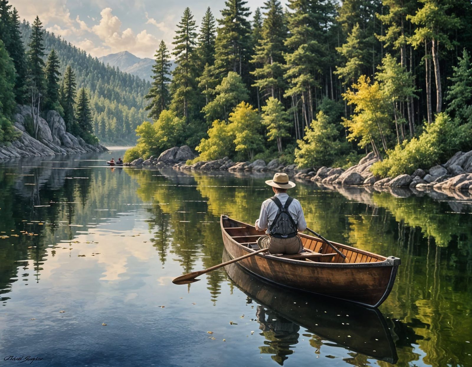 Zendaya Fishing on Lake in Splash Art Watercolor