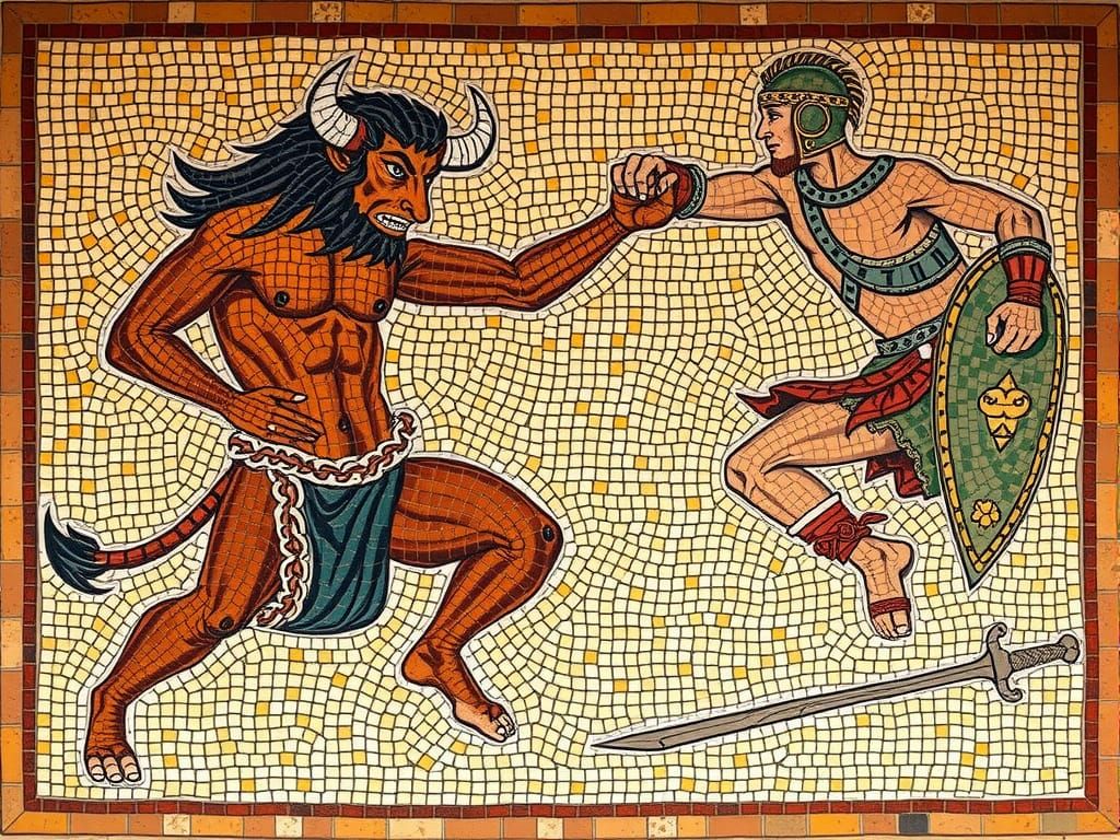 Ancient Roman Mosaic Depicts Minotaur in Battle