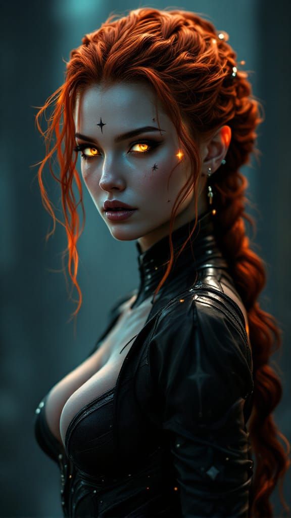 Mesmerizing Female Warrior with Red Hair and Yellow Eyes