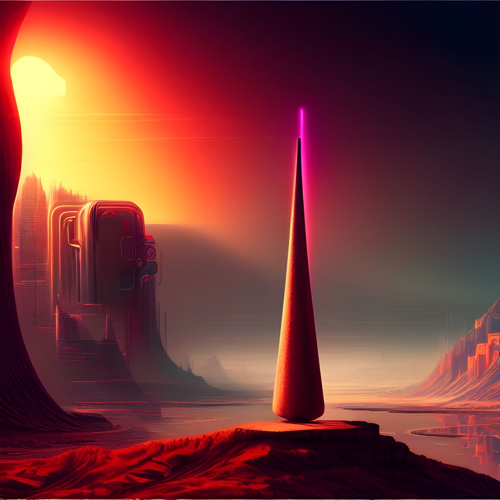 Futuristic Hammurabi and Shamash in Cyberpunk Style