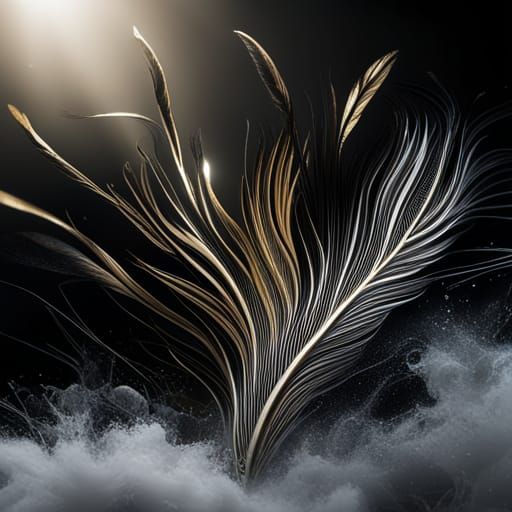 Feather with Gold and White Paint Splatters
