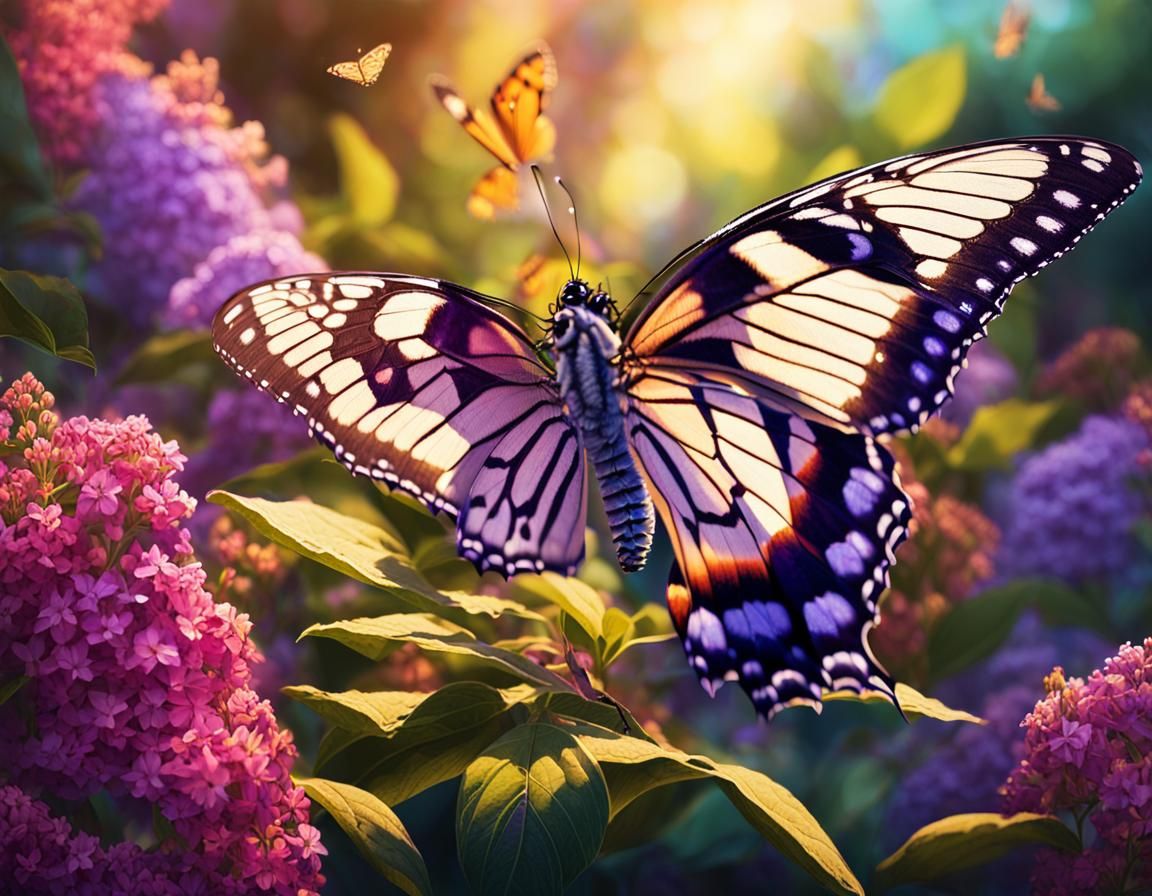 Buddleia and Butterflies in Hyperrealistic Splash Art