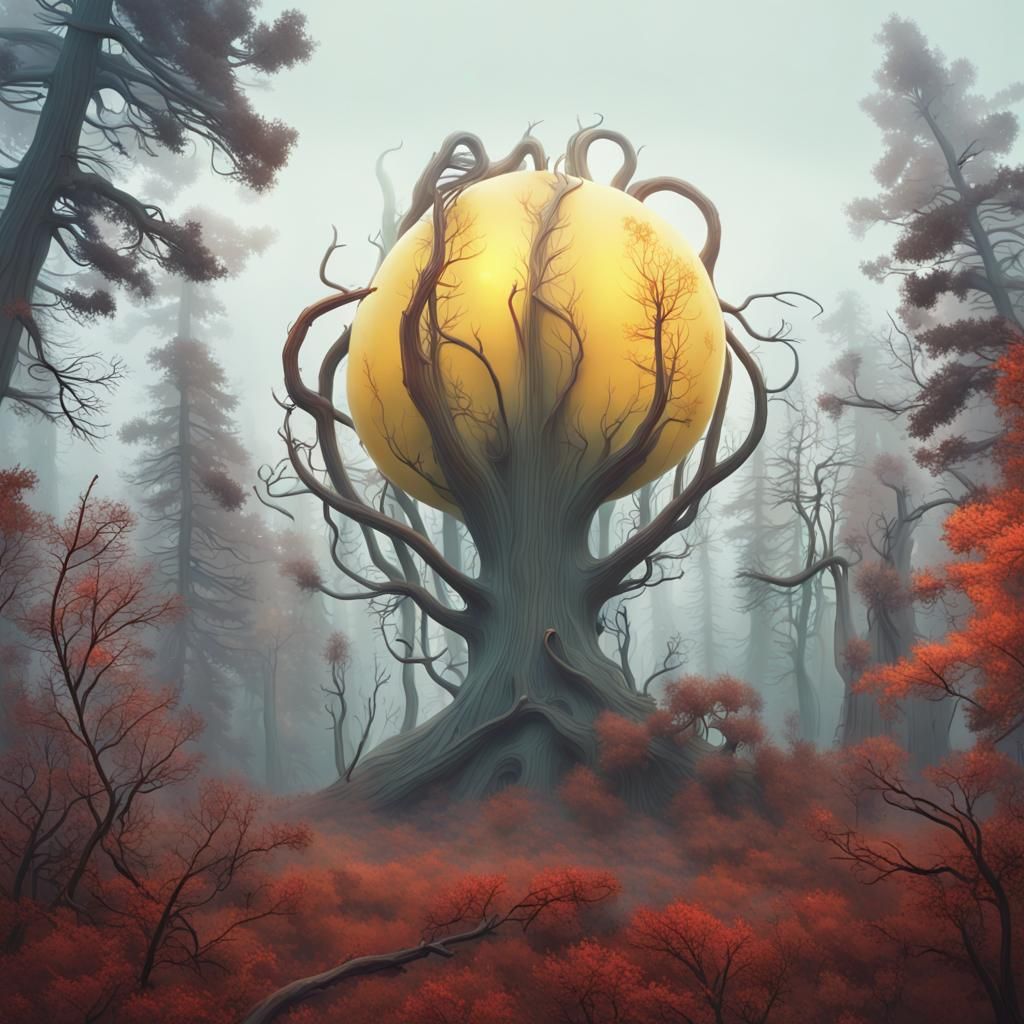 Glowing Plant in Misty Alien Forest: Digital Matte Painting