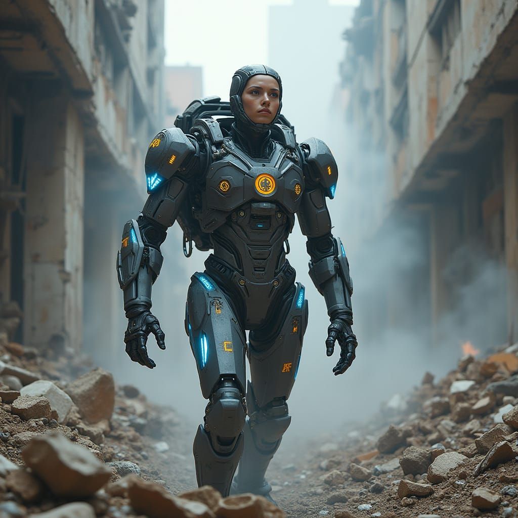 Rescuer in Futuristic Exoskeleton Saves Trapped Survivors Am...