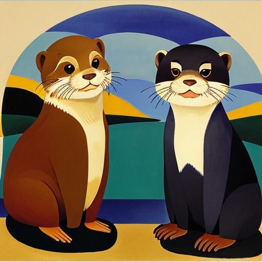 Whimsical Otters in Expressive Post-Impressionist Style