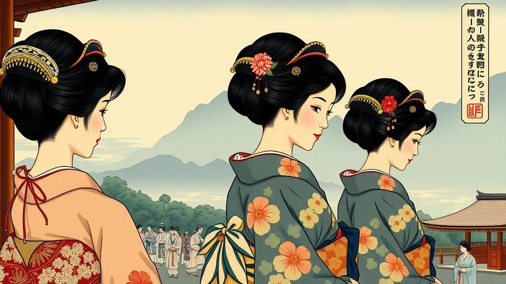 Women in Traditional Japanese Temple Ceremony, Inspired by U...
