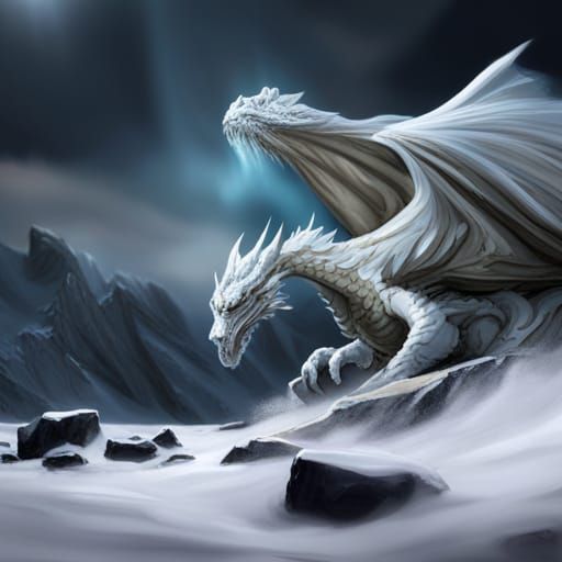 Icy Breath: White Dragon in Dark Fantasy Style