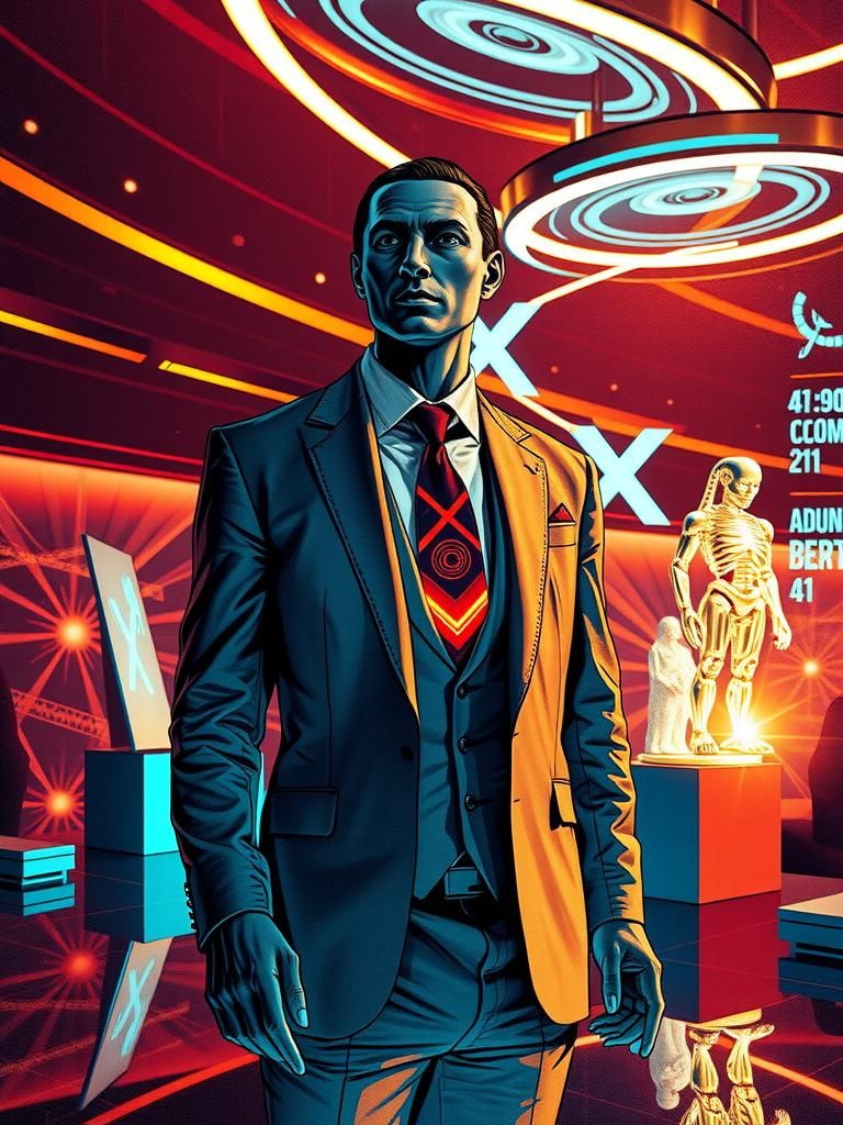 Futuristic CEO in Psychedelic Ink Drawing Style