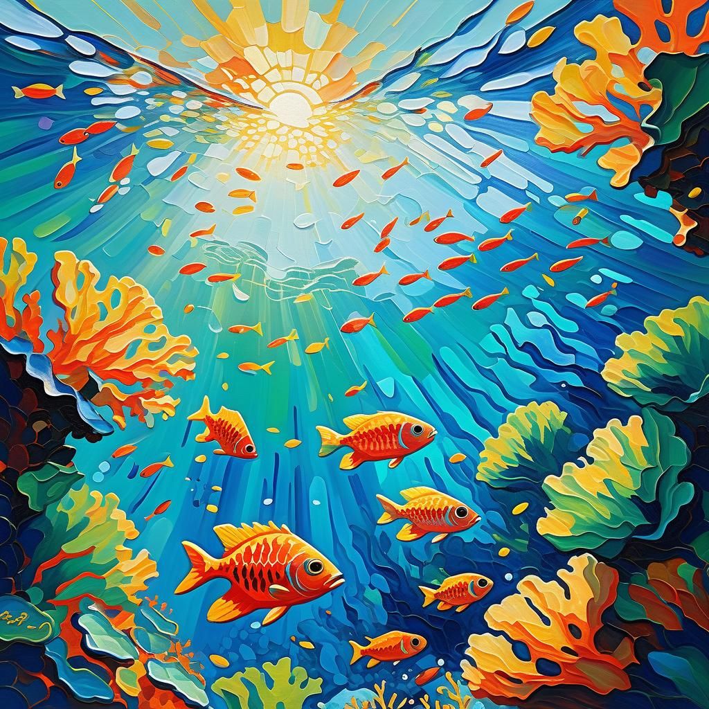 Coral Reef and Fish in Fauvist Oil Painting
