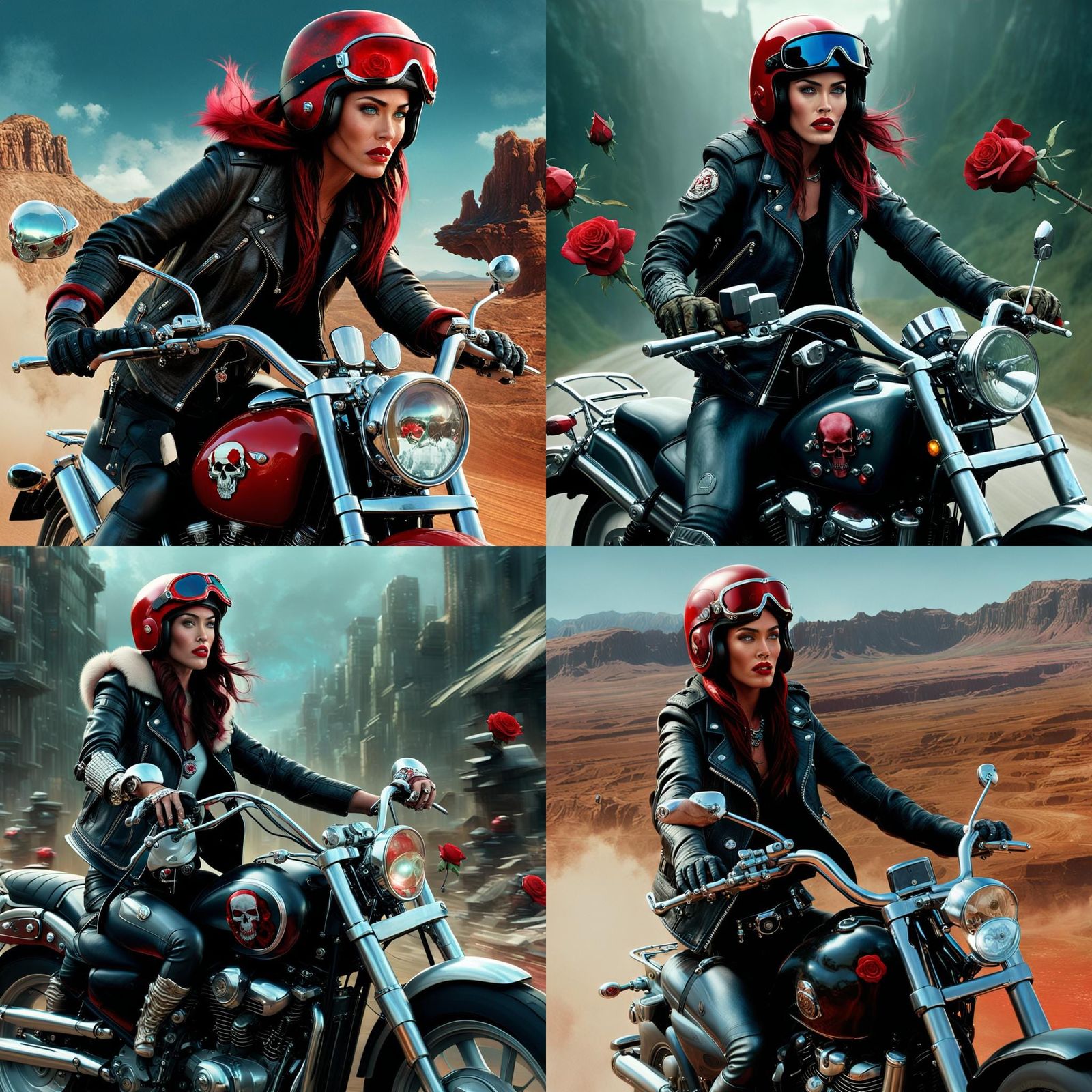 Motorbike Rider in Fur and Skull Helmet: Digital Art