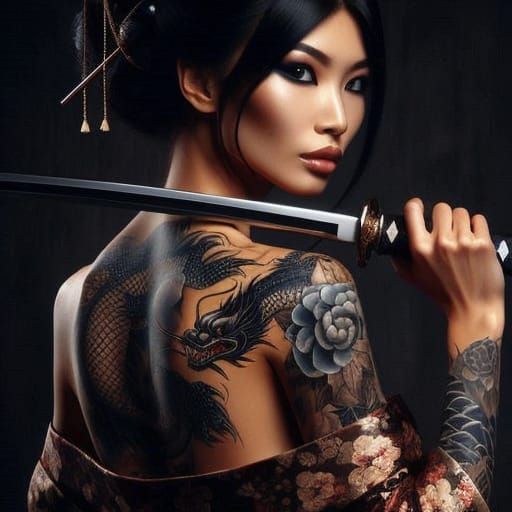 Elegant Geisha Warrior Wields Deadly Katana