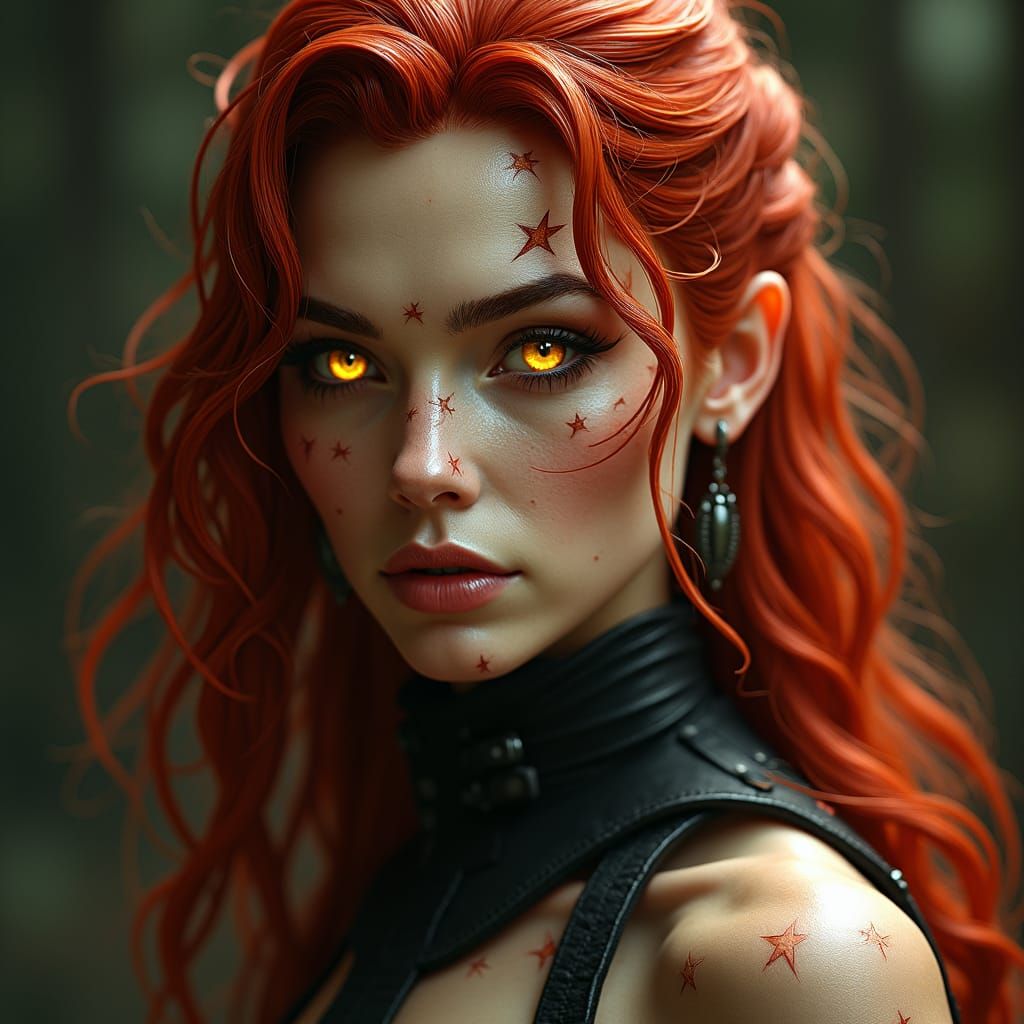Beautiful Red-Haired Woman with Star Scars