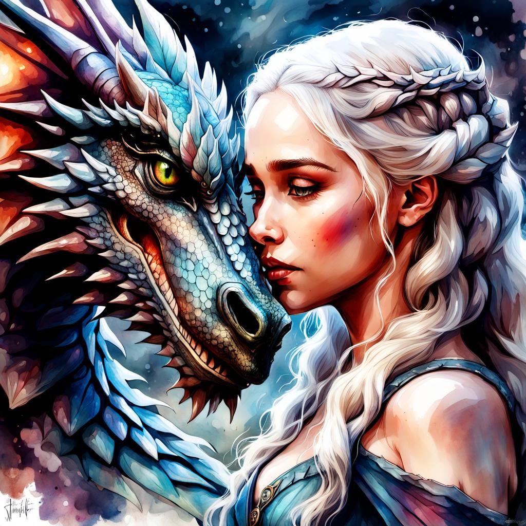 Daenerys Thargaryen and baby dragon (Mother's Love)