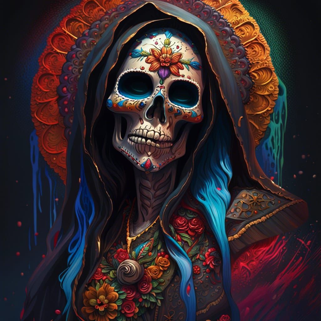 Hyperrealistic Santa Muerte Splash Art Portrait