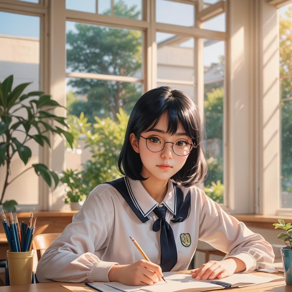 Anime Girl Portrait in Kawaii Manga Style