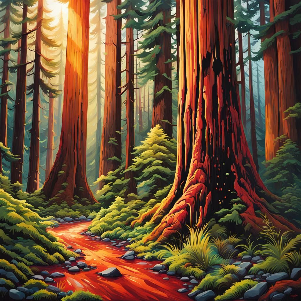 Redwood National Park: Summer Light in Spray Paint Art