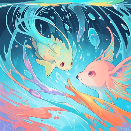 Vibrant Abstract Art of Axolotl in Iridescent Hues