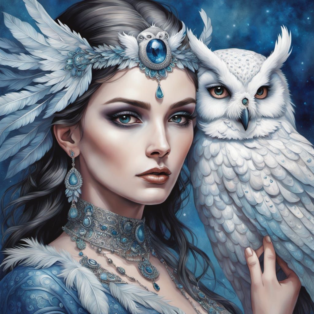 Hyper-Realistic Portrait of a Woman in Indian Feathered Dres...