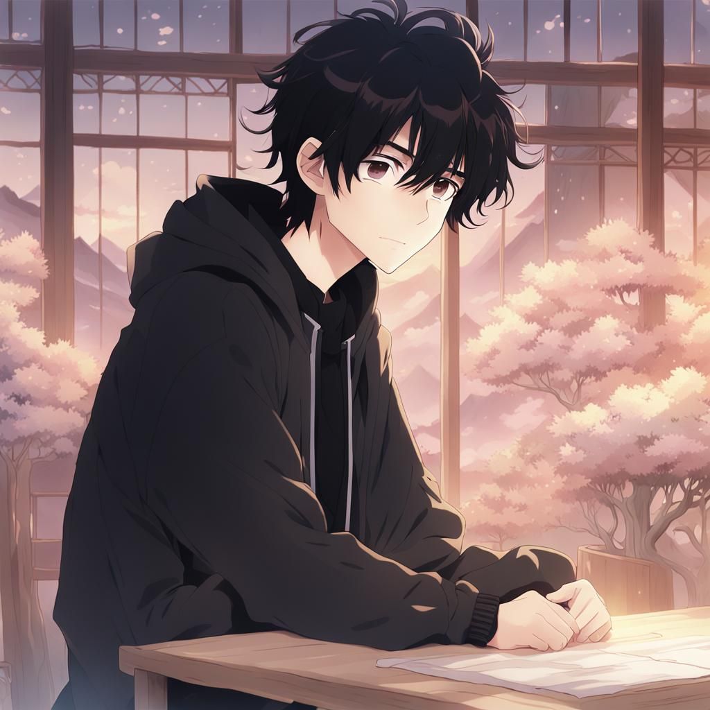 Anime Boy in Serene Pastel Environment