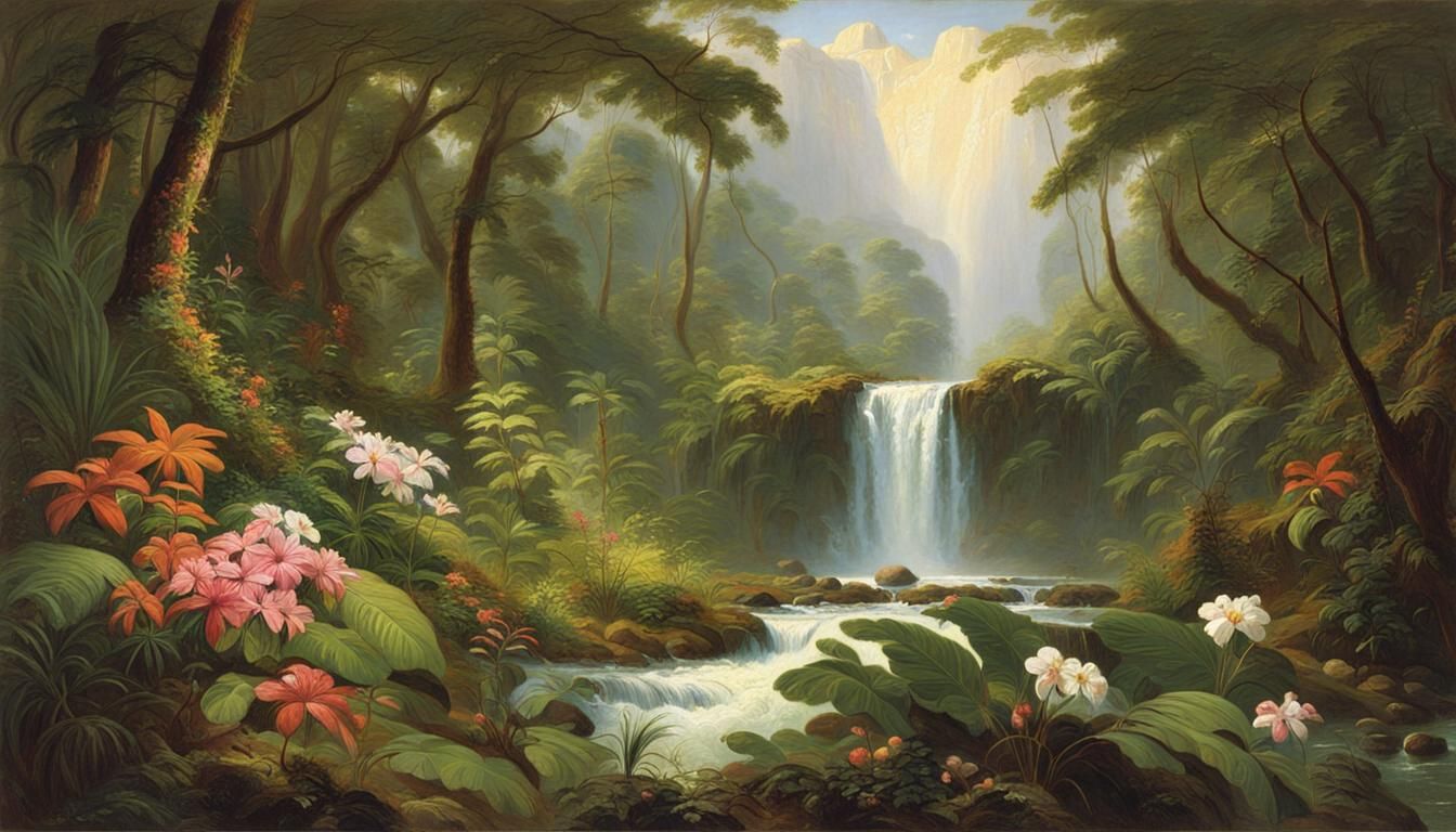 Lush Rainforest Painting in the Style of Church