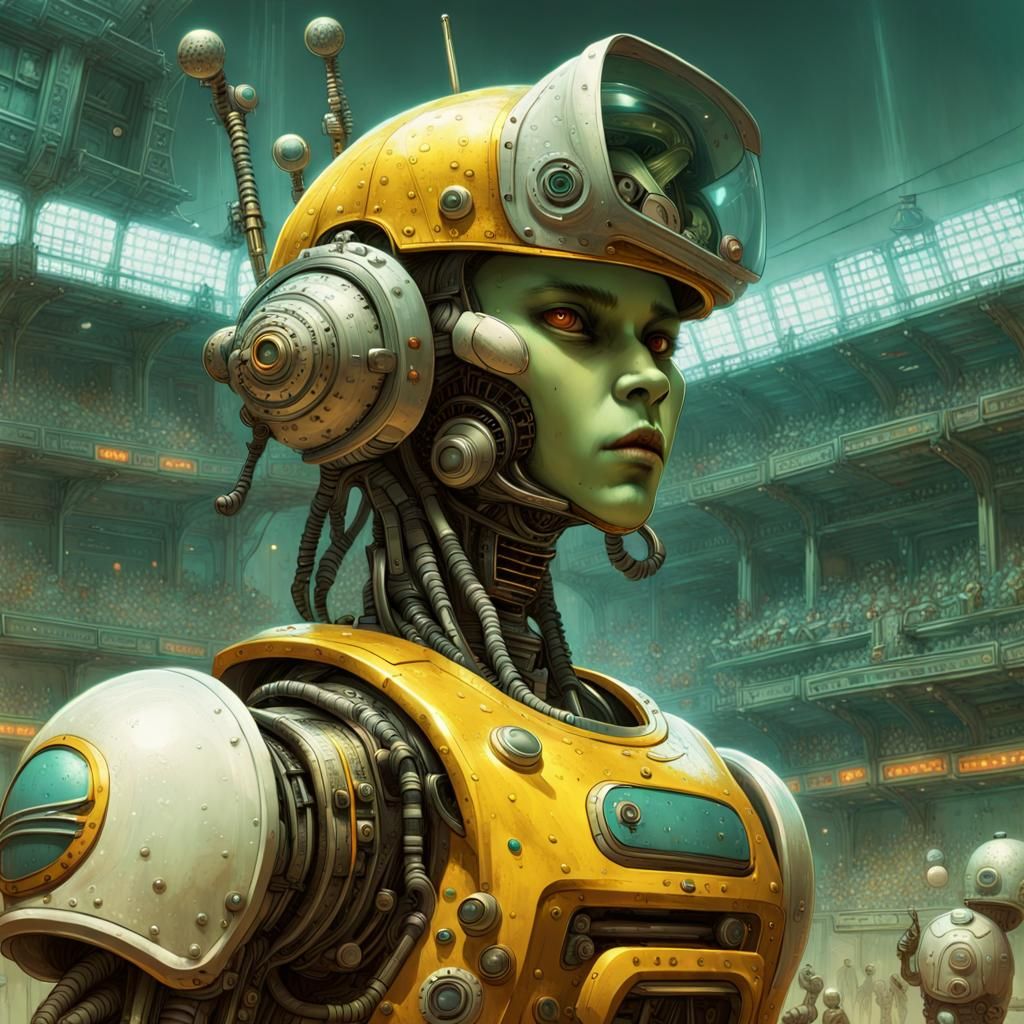 Alien Robot Baseball Team in Dieselpunk Style