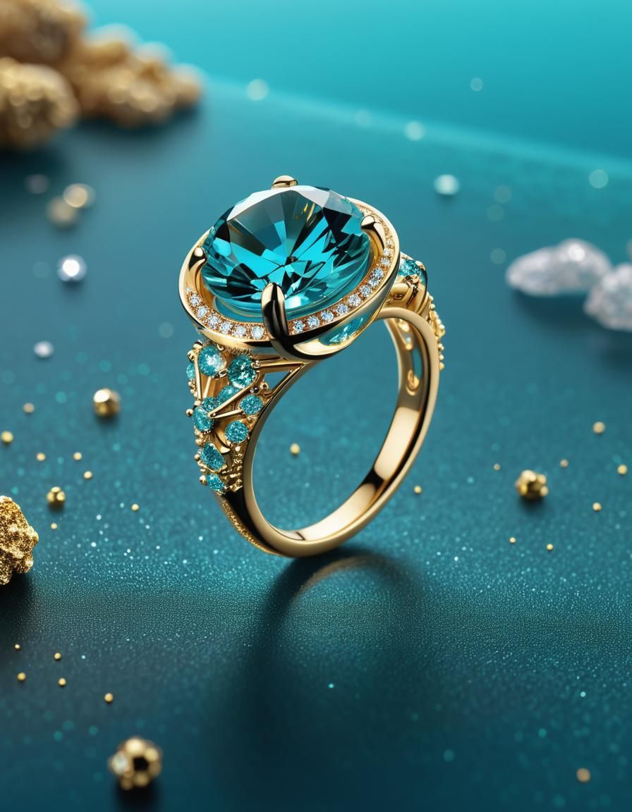 Liquid Turquoise Crystal Ring with Diamond Dust
