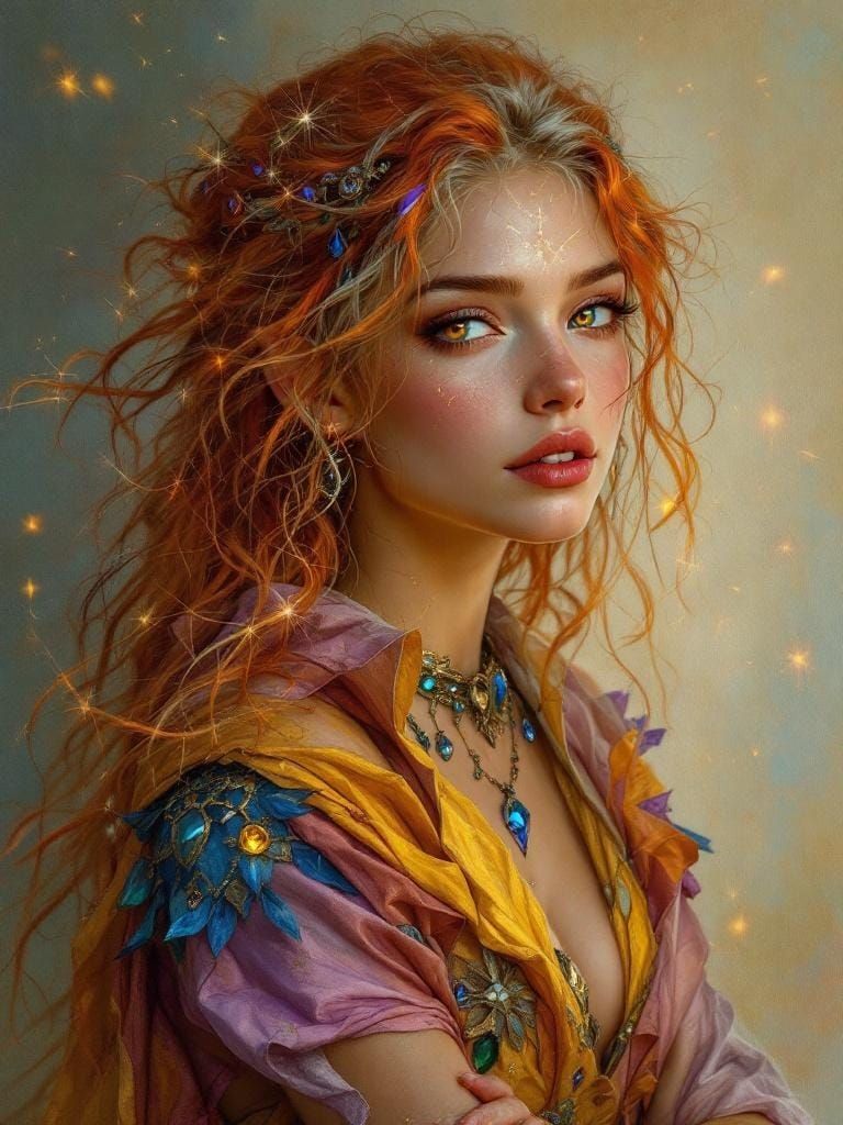 Wild Magic Elf Sorceress Portrait in Vibrant Colors