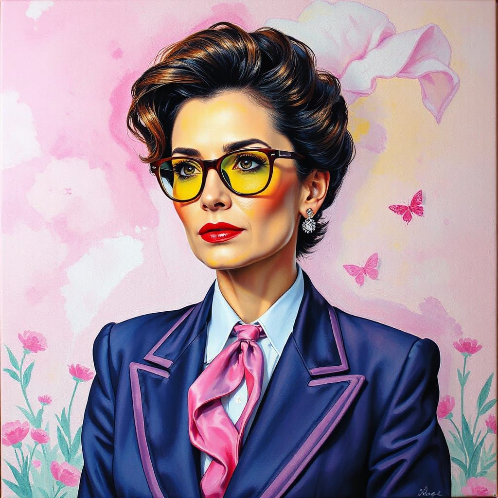 Neon Goddess Meets Rococo Charm in Vibrant Gouache