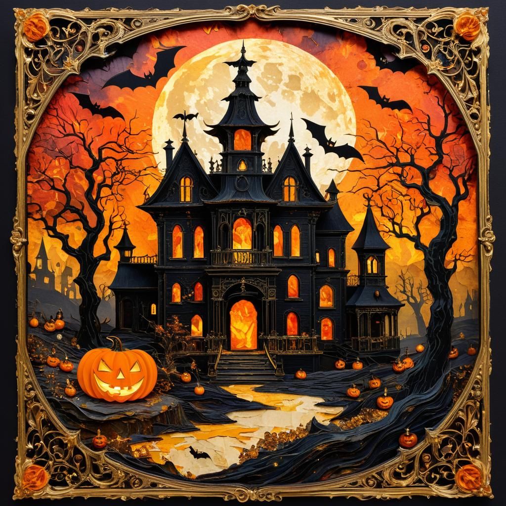 Expressionist Halloween Scene with Vintage Aesthetics