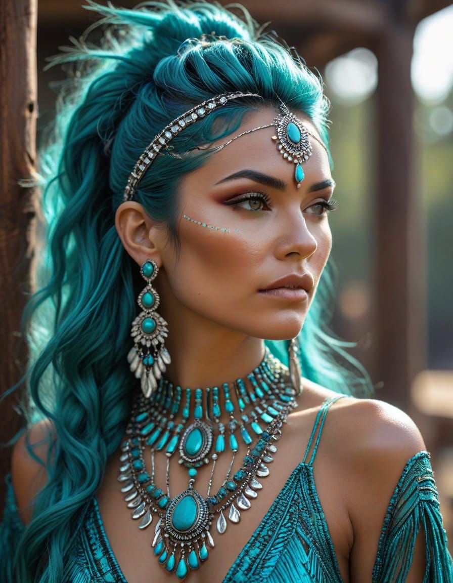 Flamboyant Woman with Turquoise Hair