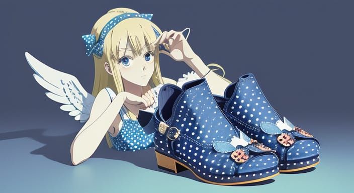 Polka Dot Angel with Blue Slipper: Anime Style