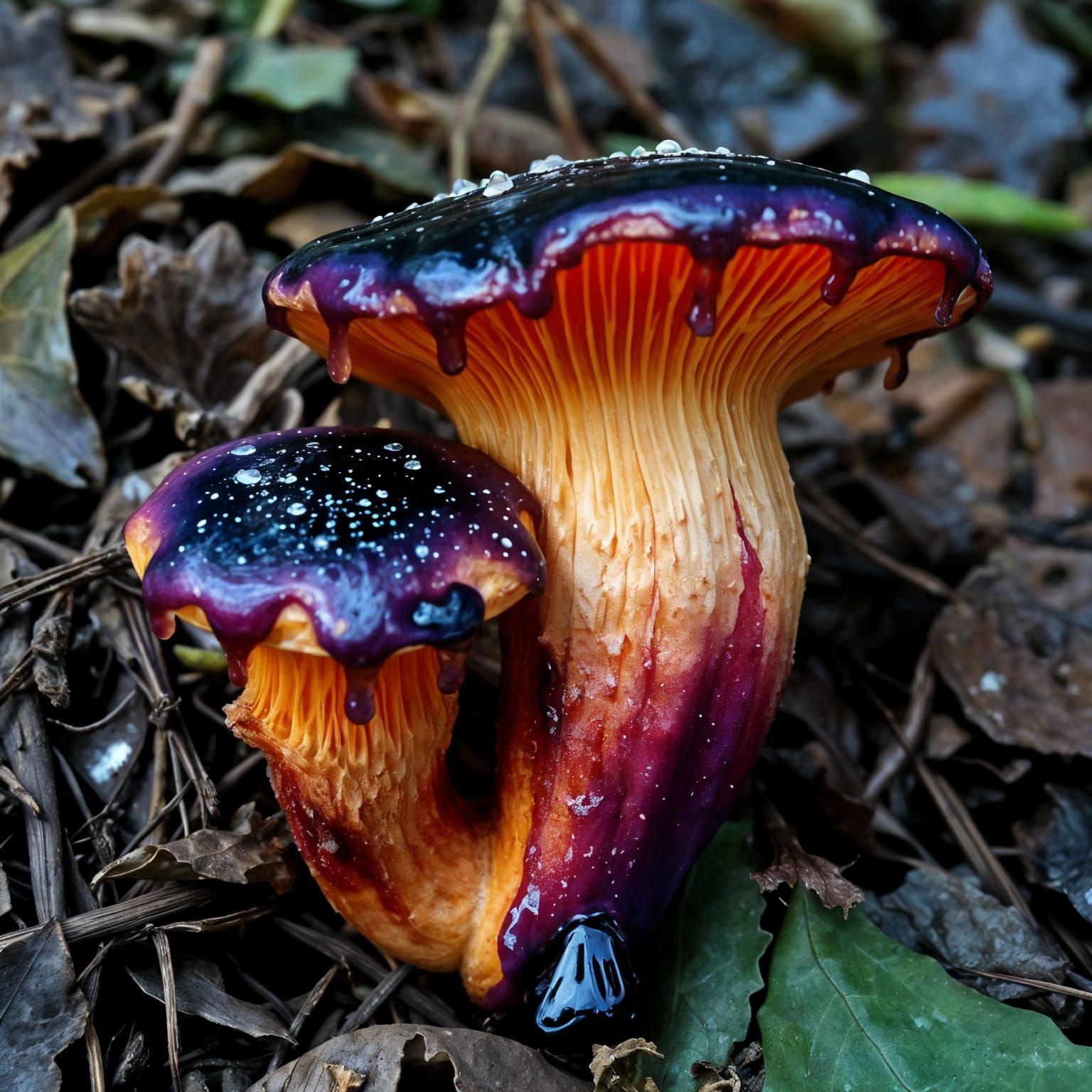Mystical Forest Floor Blooms with Magical Fungus in Deep Pur...