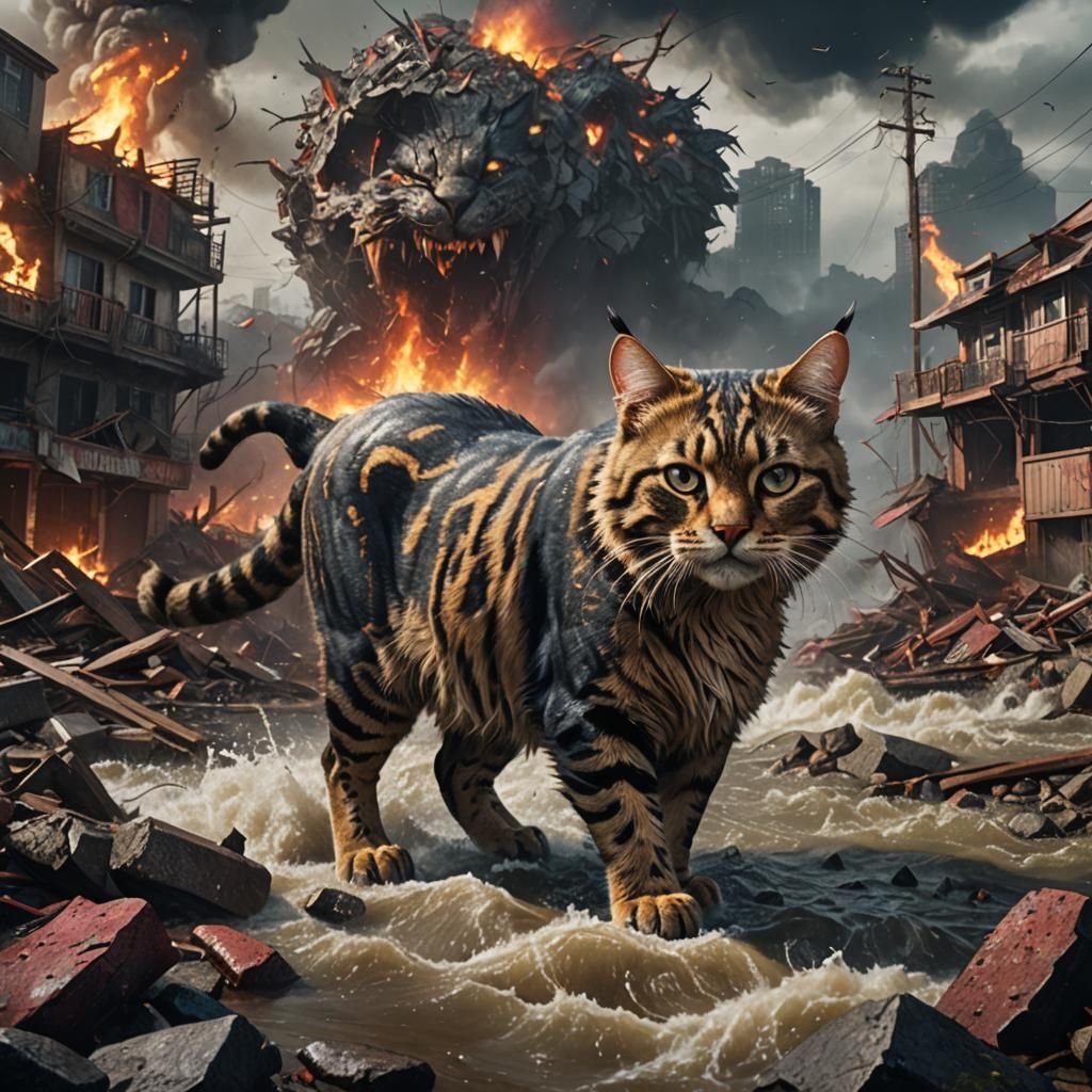 Disaster Feline vs. Natural Disaster: Fantasy Concept Art