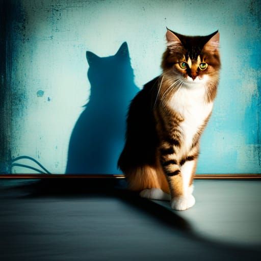 Expressive Blue Cat Shadow on Wall