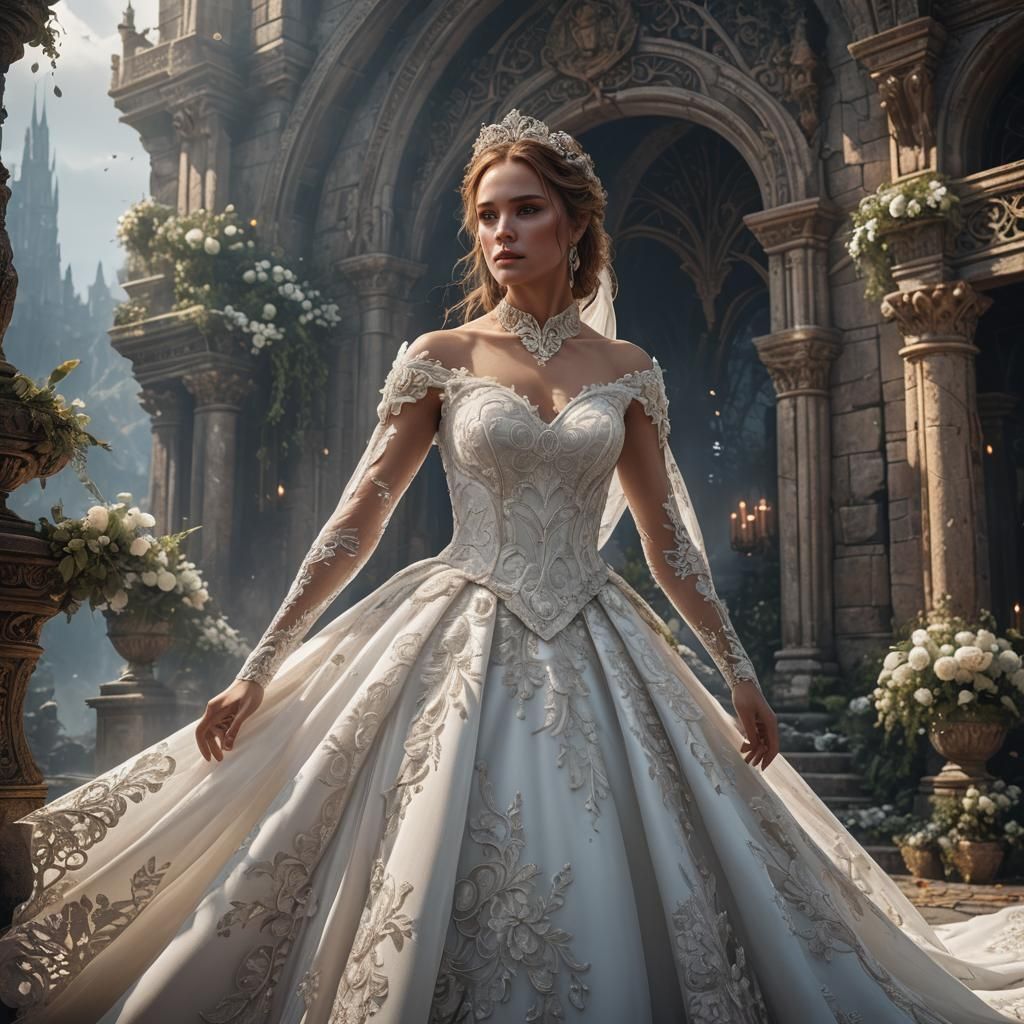 Woman in White Wedding Dress, Detailed Matte Painting