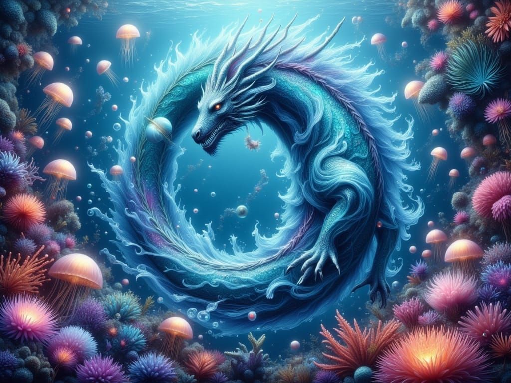 Majestic Water Dragon in Coral Reef