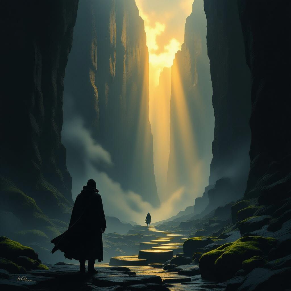 Dramatic Canyon Scene with Golden Light