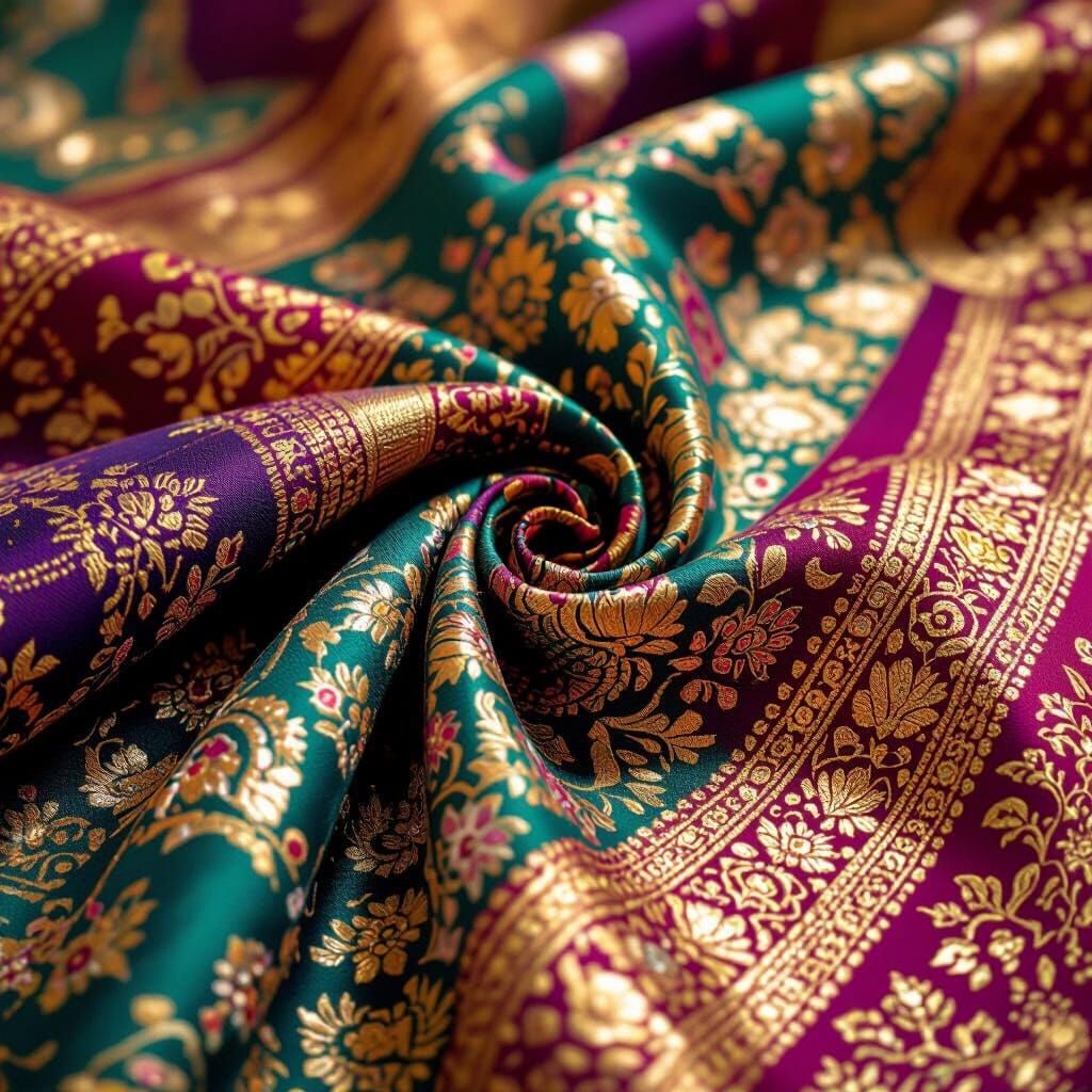 Vibrant Bengali Saree Fabric: Intricate Patterns in Jewel To...