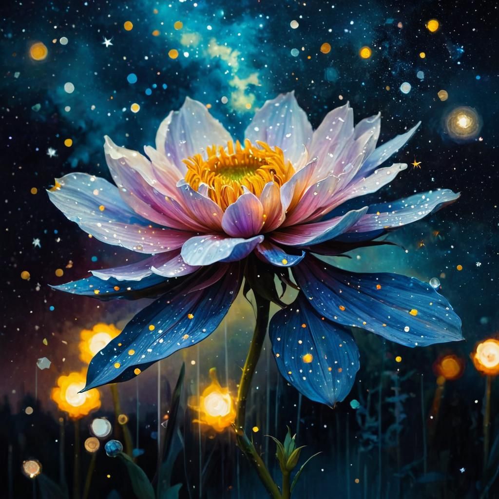 Magical Starry Night Flower Landscape