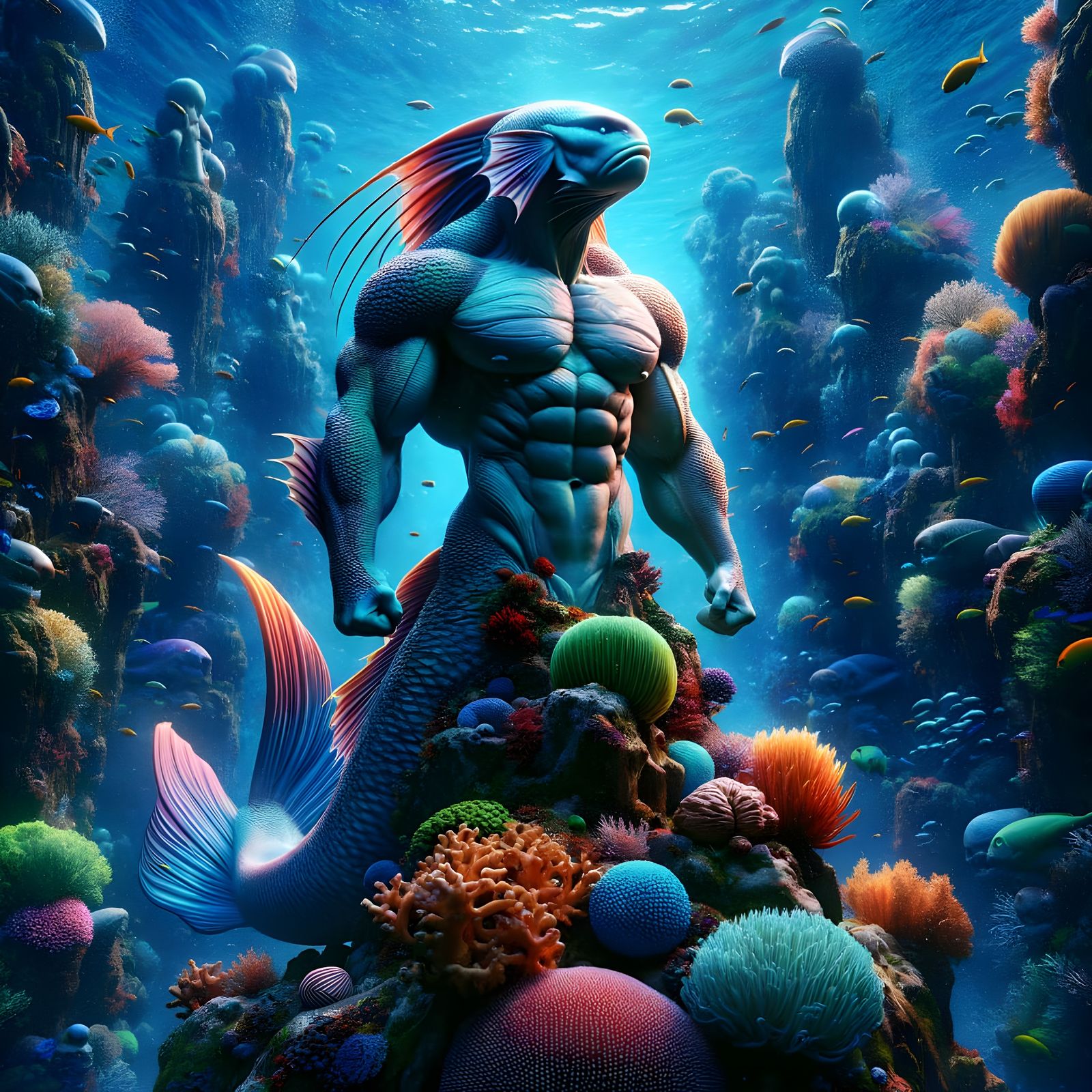 Breathtaking Underwater Realm in Cyberpunk Style